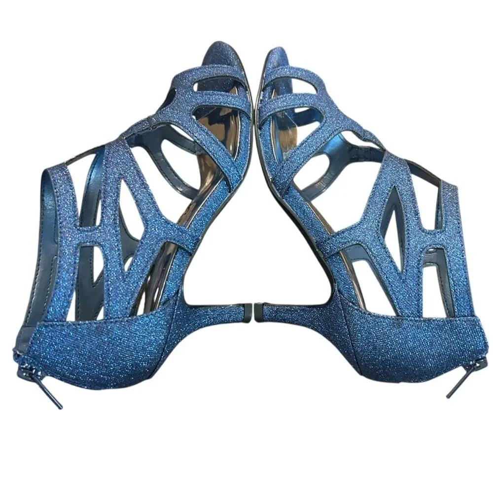 Easy Street Flattery Navy Glitter Caged Evening Dress Sandals Mid Heel NEW 5 - Picture 8 of 10